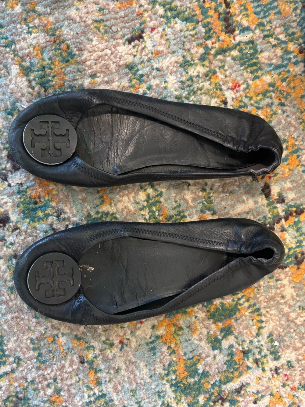 Tory Burch Black Leather Reva Ballet Flats